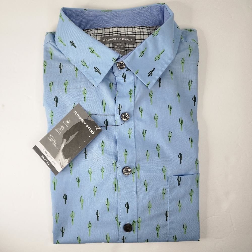 GEOFFREY BEENE Blue/ Green Cactus Print Button Shirt.